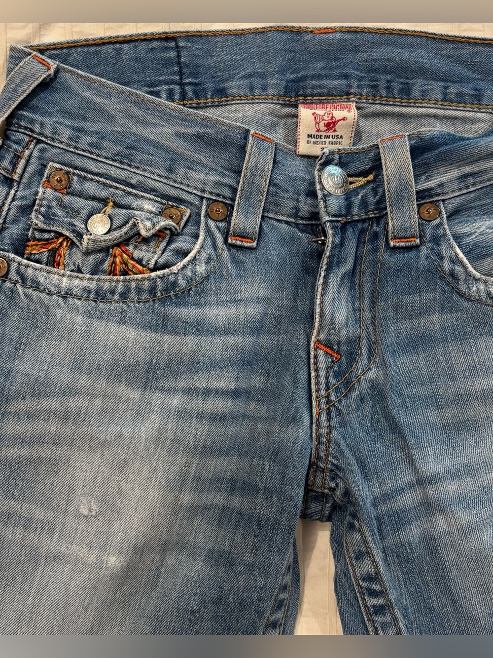 TRUE RELIGION JOEY RAINBOW STITCH Straight Leg Distressed Jeans Women’s SZ 28/31